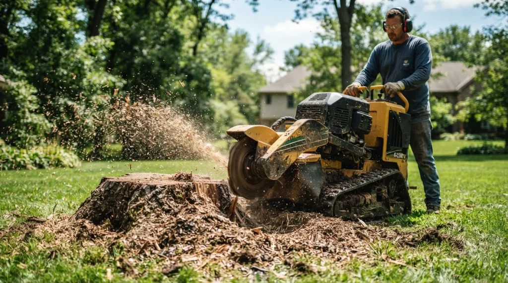 Stump grinder removing tree stump